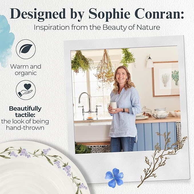 Portmeirion Sophie Conran Lavandula 11 Inch Dinner Plate, Lavender Sprig Design in Soft Purple & Green - Elegant Porcelain Dish for Spring Meals, Garden Parties, Special Events & Everyday Dining