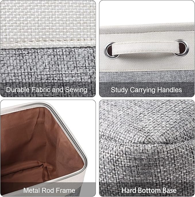 Kntiwiwo Foldable Storage Bin Collapsible Fabric Storage Basket Cube with Durable Handles Closet Organizer Bins for Organizing Shelves Drawers, Set of 3, 15" x 10" x 9.5", Grey