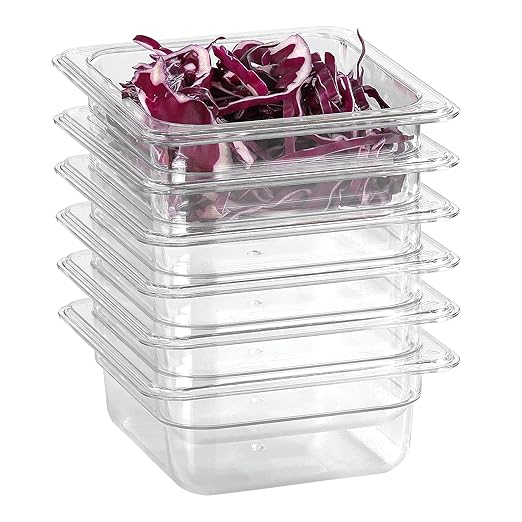 1/6 Clear Food Pans 6 pack 2.5 Inch Deep Pan Stackable Polycarbonate Food Pan for Commercial Kitchen Restaurant Use BPA free
