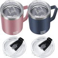 WETOWETO 14 oz Coffee Mug, Vacuum Insulated Camping Mug with Lid, Double Wall Stainless Steel Travel Tumbler Cup, Coffee Mugs Outdoor, Navy Blue & Rose Gold 2 Packs