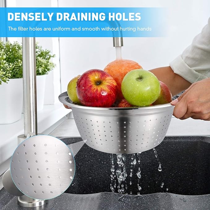 Cabilock Graters for Kitchen Handheld Stainless Steel Drain Basket Vegetable Cutter 3 In 1 Kitchen Multipurpose Grater Salad Bowl For Home (Silver) Colanders & Food Strainers