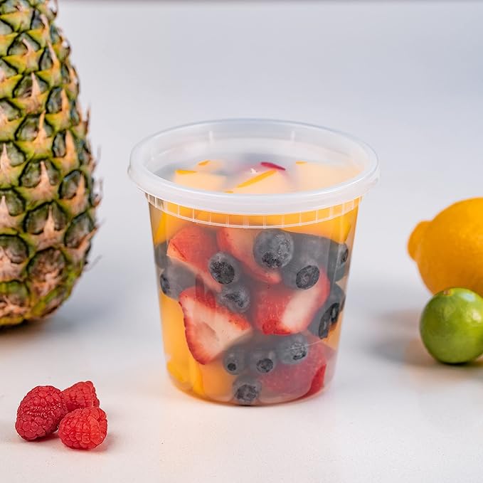 EDI [24 OZ, 50 Sets] Plastic Deli Food Storage Containers with Airtight Lids | Microwave-, Freezer-, Dishwasher-Safe | BPA Free | Heavy-Duty | Meal Prep | Leakproof | Recyclable