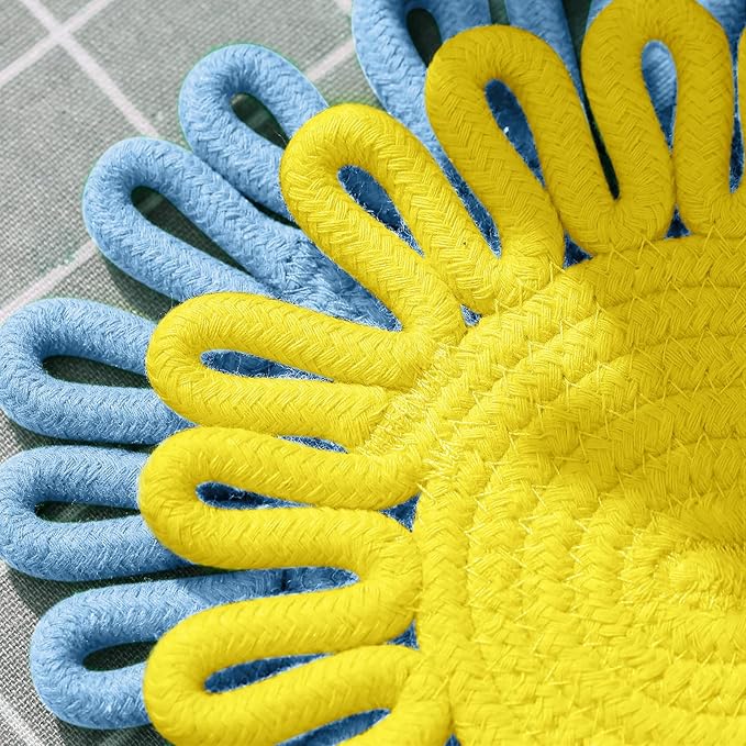 Trivets for Hot Dishes, Trivet for Pots and Pans, Heat Resistant Hot Pads, Potholders for Kitchen, Colorful Boho Trivets, Table Decorations,Kitchen Essentials for New Home 7.5"(Blue)