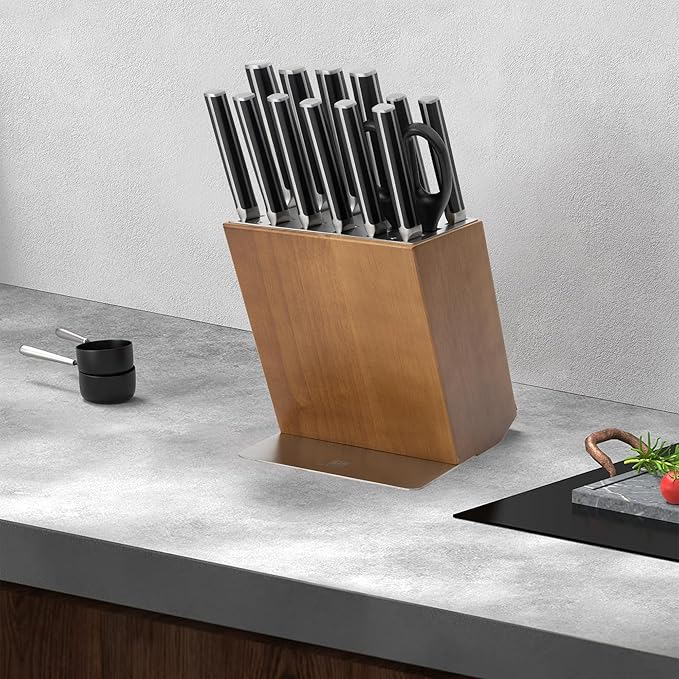 Kitchen Knife Set, 14 PCS Knife Sets for Kitchen with Block, X50CrMoV15 High Carbon German Steel Knife Set with 6X Serrated Steak Knife, Heavy