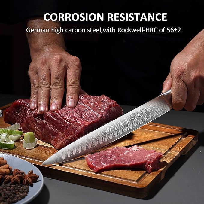 YOTSUBA Carving Knife for Meat, 10" Slicing Knife, High Carbon Steel Brisket Knives with Ergonomic Handle, Butcher Breaking Knives for Meat Cutting and Cooking with Gift Box