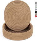 Trivets for Hot Dishes, Pots and Pans, Hot Pads with Storage Basket, Pot Holders for Kitchen, Heat Resistant Mat Protect Counter Home Essentials, Farmhouse Decor (Khaki 4 PCS)