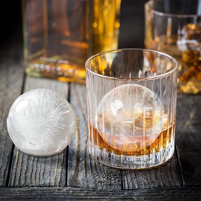 Ice Cube Trays 2 Pack, Morfone Silicone Round Ice Ball Molds& Square Large Ice Molds Combo with Lids, Funnel Design Easy-Release Reusable Ice Ball Maker for Whiskey, Cocktail, Bourbon, Homemade Drinks