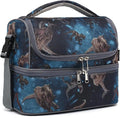 FlowFly Double Decker Cooler Insulated Lunch Bag Large Tote for Boys, Girls, Men, Women, With Adjustable Strap, MyDinosaur