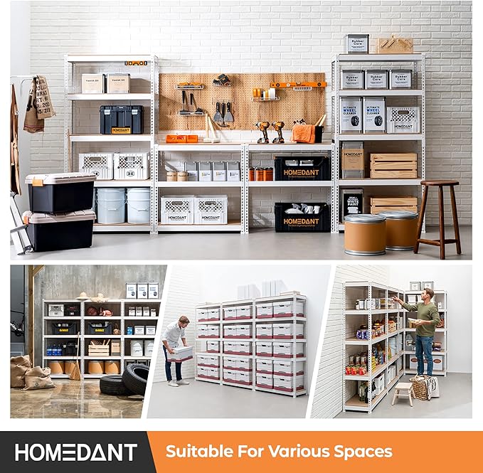 HOMEDANT 5 Tier White Storage Shelves Adjustable Laminated Boltless Garage Metal Shelving Unit Heavy Duty Utility Rack Shelf Warehouse Pantry Closet Kitchen 35.9" W x 16.2" D x 71.3" H White 3Pack