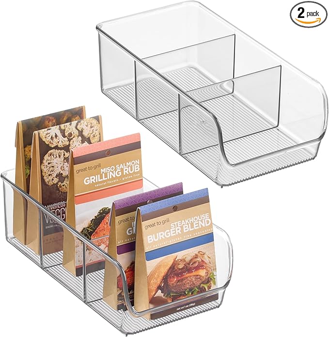 InterDesign iDesign Stackable 3-Section Divided Storage Bin for Pantry, Fridge, or Cabinet - Set of 2 - Clear