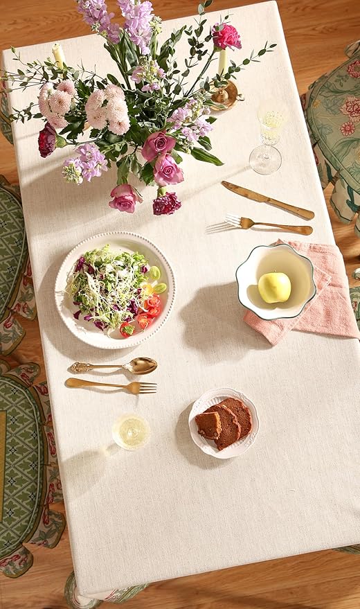 patdrea Designer Vintage Linen Rectangle Table Cloth,Floral Leaves Pattern Anti-Wrinkle Green Tablecloth,Decor Table Cover for Kitchen Dining Christmas,Party,Thanksgiving,63"x87"-Cecilia D