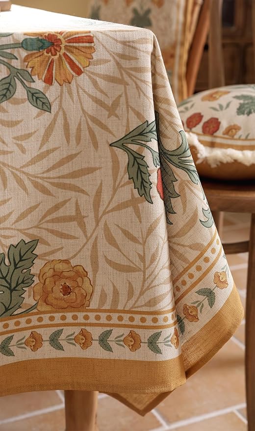 patdrea Designer French Vintage Rectangular Tablecloth,Yellow Floral Pattern Anti-Wrinkle Table Cloth,Dacorative Cover for Kitchen Dining Parties,Christmas,Thanksgiving,55"x87"-Cornflowers