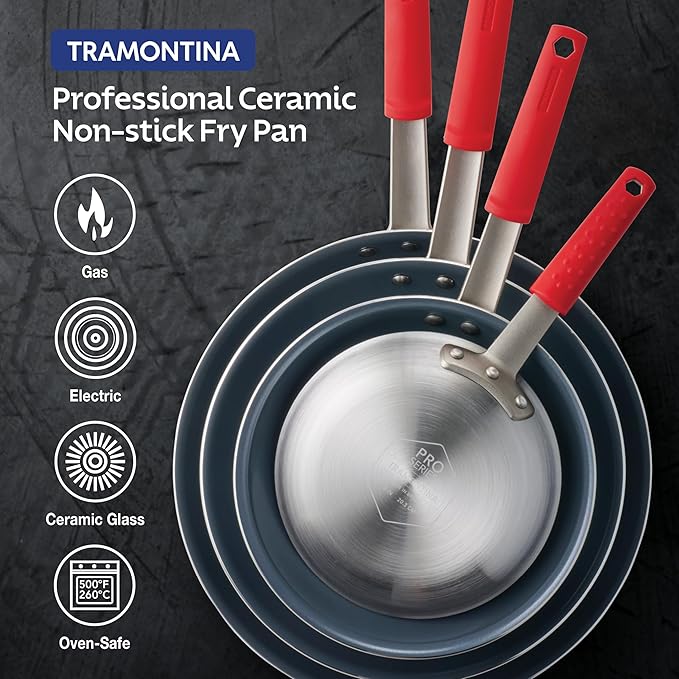 Tramontina Professional 12-Inch Ceramic Non Stick Large Frying Pan, Heavy-Gauge Aluminum Skillet with Nonstick Coating, Dishwasher and Oven Safe, Gray