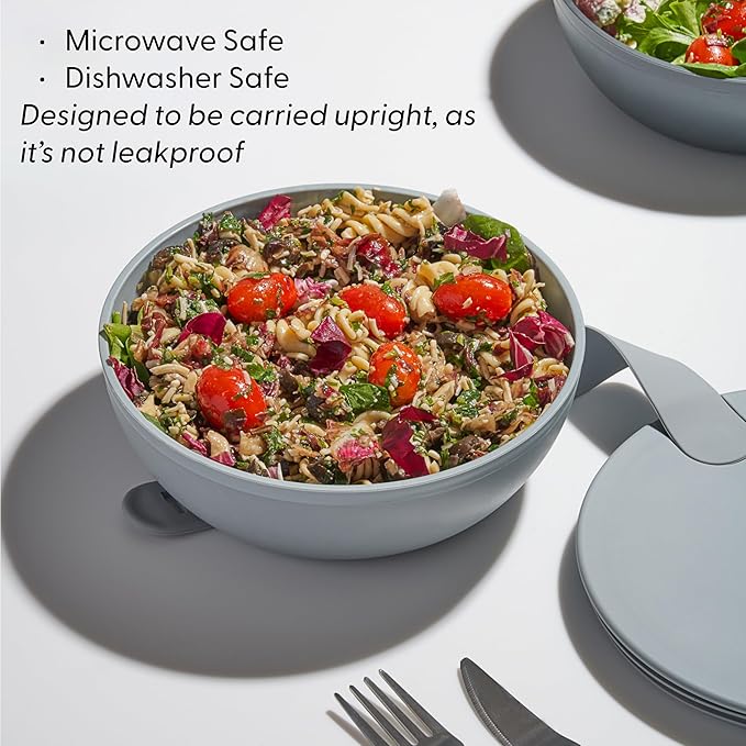 W&P Porter Plastic Bowl Lunch Container w/ Protective Non-slip Exterior, Cream 1 Liter | Lid & Snap-tight Silicone Strap | Food Storage, Bento Box, Meal Prep | BPA-Free Plastic