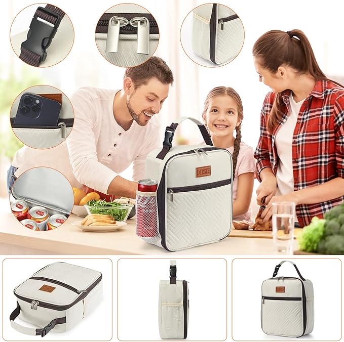 Lunch Bag for Women Insulated Lunch Bag For Men Adults Small Lunch Bag for Office Work - Leakproof Freezable Cooler Bag Reusable Portable Lunch Box (White)