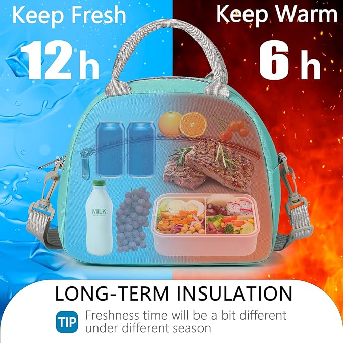 Lunch Bag Women Insulated Lunch Bag For Men Waterproof Lunch Cooler Bag Insulated Lunch Box For Women Portable Reusable Lunch Bag Two-Tone,With Adjustable Straps Can Be Used For Work,Green&Grey
