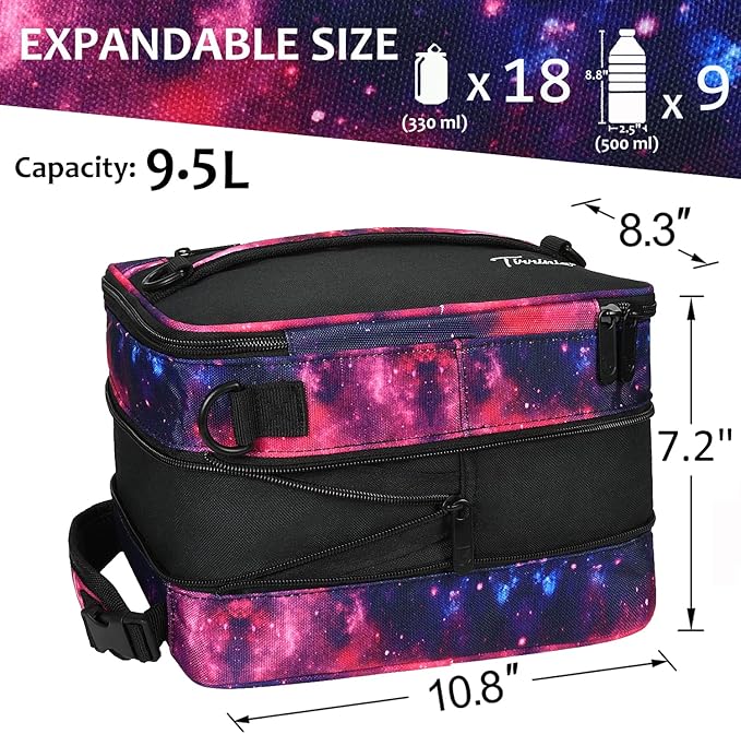 Tirrinia Expandable Insulated Lunch Bag for Men Women – Leakproof Reusable Cooler LunchBox for Kids & Adults with Shoulder Strap, Perfect for Work, School, Office, Travel,Starlight
