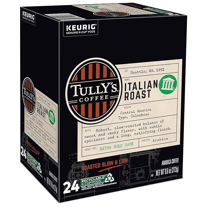 Tully's Coffee Italian Roast Keurig Single-Serve K-Cup Pods, Dark Roast Coffee, 96 Count