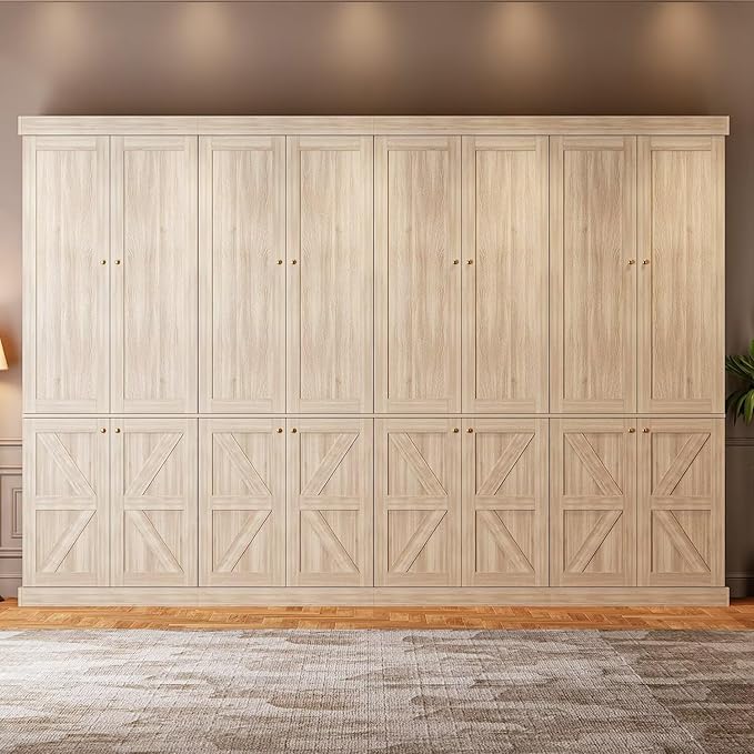 70.8" Tall Bookshelf with Doors, Farmhouse Modular Bookcase with 4-Tier Adjustable Shelves, Large Storage Cabinet for Home Office, Living Room, Brown