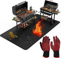Large 60 x 40 inches Under Grill Mats for Outdoor Grill with BBQ Gloves, Double-Sided Fireproof Grill Pad Mat, Indoor Fireplace/Fire Pit Mat, Waterproof Oil-Proof Protector for Decks and Patios