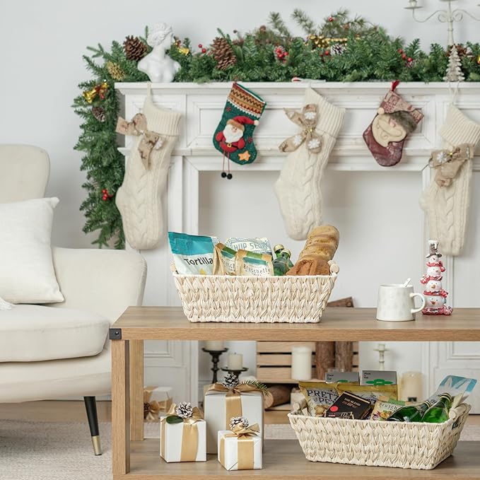 GRANNY SAYS 2-Pack Wicker Storage Baskets, Wicker Baskets for Organizing, Large Basket with Handles, Waterproof Woven Basket, Trapezoid Storage Baskets for Shelves, Butter Milk