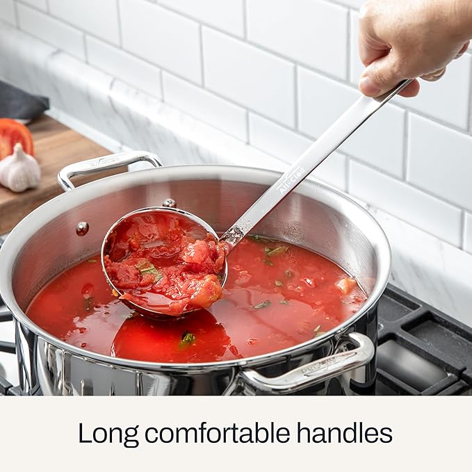 All-Clad 5-Piece Stainless Steel Kitchen Utensil Set – Includes Ladle, Solid Spoon, Slotted Spoon, Turner & Storage Caddy – Heavy-Gauge, Ergonomic, Dishwasher Safe, Silver