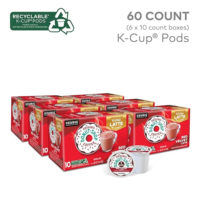 The Original Donut Shop One Step Red Velvet Latte, Keurig Single-Serve K-Cup Pods, Flavored Coffee, 60 Count (6 Packs of 10)