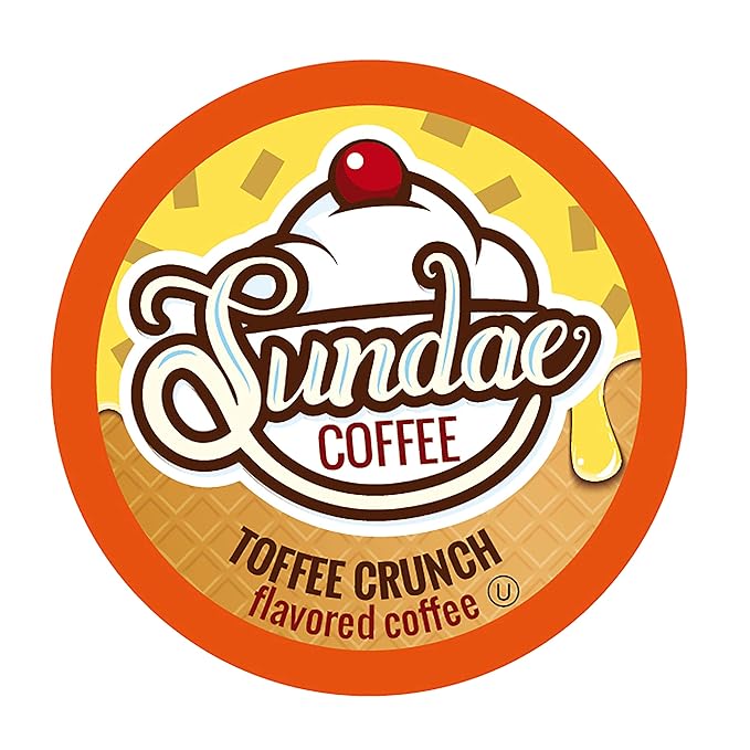 Sundae Ice Cream Flavored Coffee Pods, Compatible with 2.0 Keurig K-Cup Brewer, (Toffee Crunch) 48 Count