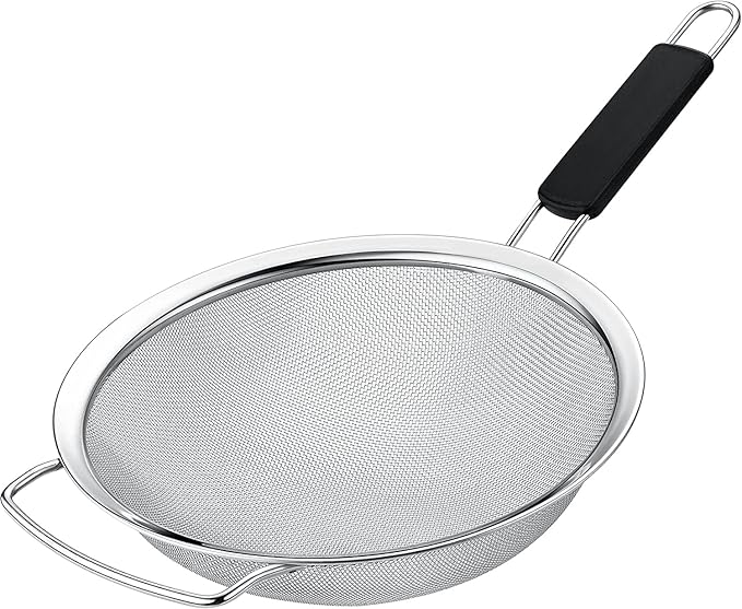 9" Large Extra Fine Mesh Strainer with Thermo Plastic Rubber Handle - Sieve Fine Mesh Stainless Steel - Ideal to Strain Pasta, Quinoa and Rice