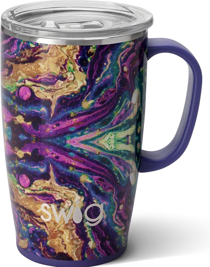 Swig Stainless Steel Insulated Travel Mug, 18 oz, Purple Reign, Double Wall Vacuum Sealed, Dishwasher Safe, Cup Holder Friendly