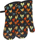 Oven Mitts Gloves 1 Pair Heat Resistant 480 ℉ Non Slip Clear Silicone Printed Rooster Comfortable Cotton Lining Kitchen Men Cooking Barbecue Machine Washable (Rooster, Black Mittens)