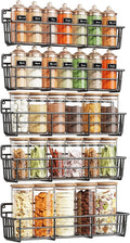 5 Pack Spice Rack Seasoning Organizer Wall Mount, Screw or Adhesive Hanging Shelf Basket Spice Organizer Shelf for Kitchen, Black