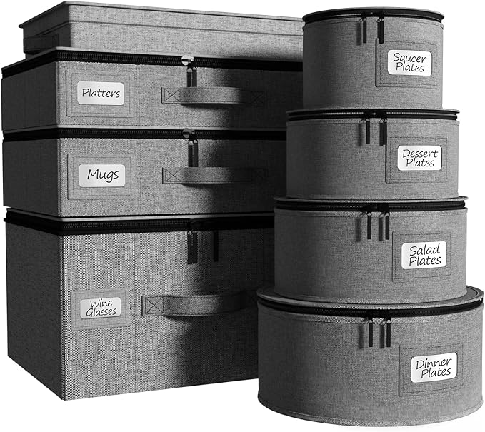 Sorbus China Storage Containers Hard Shell - Glass & Dish Storage Containers for Transport, Moving, Party - 8 Pc Stackable Plate Storage Set for Dinnerware, Mugs, Cups - Felt Plate Protectors Included
