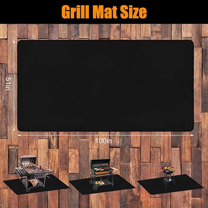 100x51 Inches Extra Large Grill Mat for Outdoor Grill - Fireproof Deck and Patio Protector, Waterproof and Oil-Proof Barbecue Grill Mat