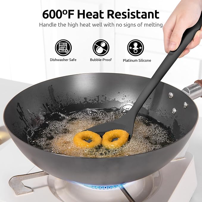 U-Taste 600ºF Heat Resistant Wok Spatula: 13.76" Long, 3.63" Wide Silicone Cooking Utensils with Flexible Edge & Sturdy Core, for Kitchen Stir Fry, Serving, Scoop, Non-Stick Pan, Carbon Steel (Black)