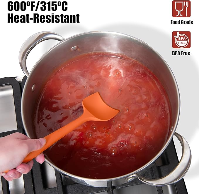 4-Piece Silicone Spatula Scrapers: Doosu 600°F Heat Resistant Food Grade Kitchen BPA Free Rubber Baking Cooking Tool Nonstick Utensil Set for Mixing, Scraping, Folding, Stirring, Serving (Multi-4)