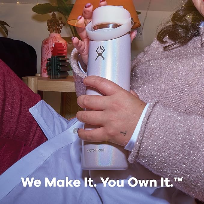 Hydro Flask Water Bottle - Insulated Stainless Steel - Wide Mouth Flex Straw Lid, Non-Spill, Leakproof and Refillable in 32 Oz Glimmer Cream