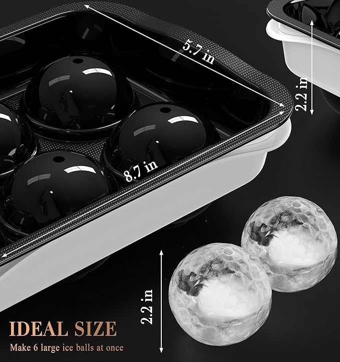 Whiskey Ice Ball Maker, [Fill without Funnel & Easy Release] 2.2'' Round Large Iced Cube Trays with Cover, Reusable Sphere Silicone Ices Tray with Lids for Bourbon, Gift for Brandy Lover