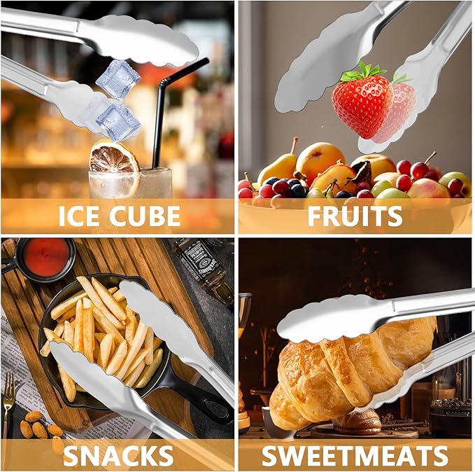 8 Pack Serving Tongs XEVOM Kitchen Tongs,Buffet Tongs, Stainless Steel Food Tong Serving Tong,small tongs (7inch)