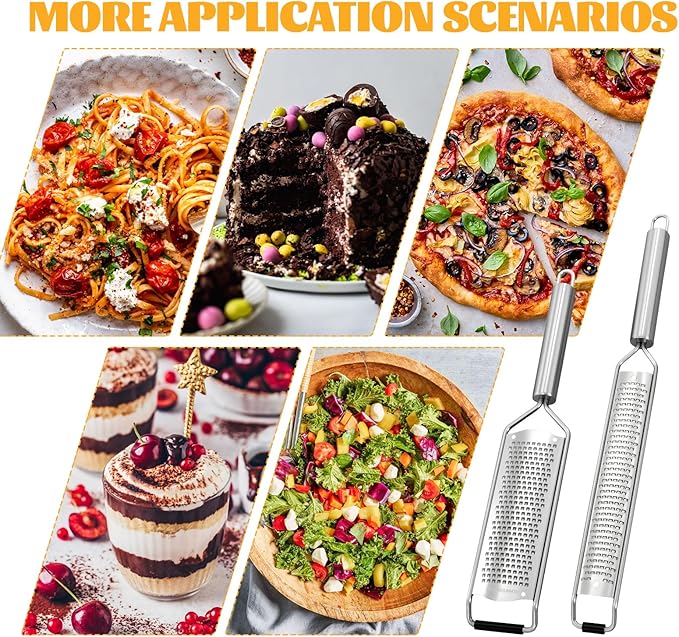 2 Packs Stainless Steel Lemon Zester, Cheese Grater with Handle,Protective Covers & Cleaning Brushes, Zester Tool for Cheese, Lemon, Garlic, Nutmeg, Chocolate, Fruits, Vegetables, Ginger Grater