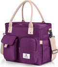 Hafmall Insulated Lunch Bag for Adults, Big lunch box for Womens, Wide Opening Insulated Tote Bag with Shoulder Strap, Reusable Adult Lunch Bag For Work, Picnic(Purple)