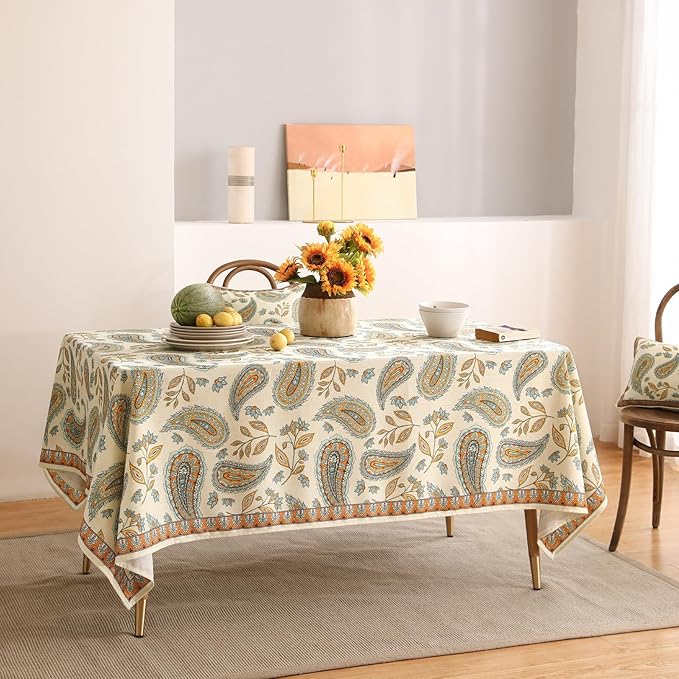 patdrea Designer Vintage French Long Rectangle Table Cloth,Italian Floral Wrinkle Free Farmhouse Tablecloth,Decor Table Cover for Kitchen Dining,Christmas,Tea Party,Thanksgiving,63"x94"-Lysaniya