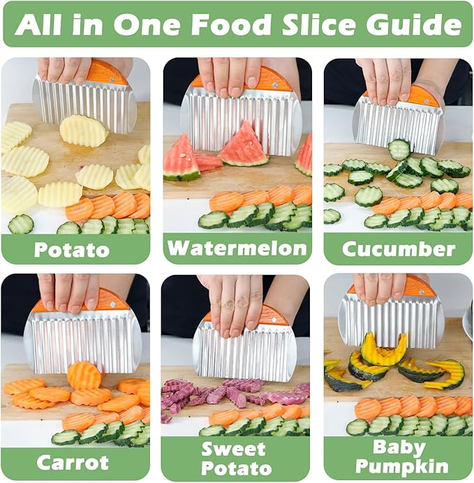 Suuker Large Crinkle Cutter for Veggies,French Fry Cutter with Wooden Handle,Potato Slicer French Fries Chopper,Potato Chip Slicer,Crinkle Cut Fries,Wavy Knife for Cucumber,Carrot,Carrot Chopper