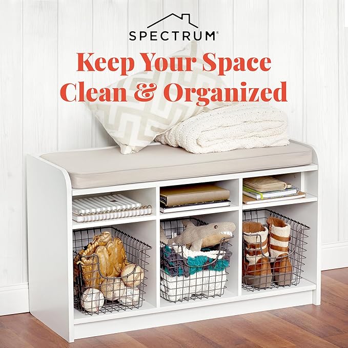 Spectrum Small Wire Scoop Storage Basket Industrial Gray Metal Wire Basket Storage Organizer for Kitchen Pantry Cabinet Bathroom Organization, Farmhouse Style Open Front Wire Storage Bin for Pantry