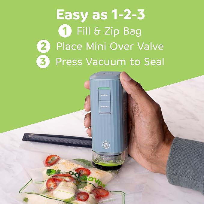 FoodSaver Mini Handheld Vacuum Sealer Machine with Marinate Setting & Charging Dock | Cordless Food Vacuum Sealer for Freezer, Storage, Sous Vide, Meal Prep | Blue