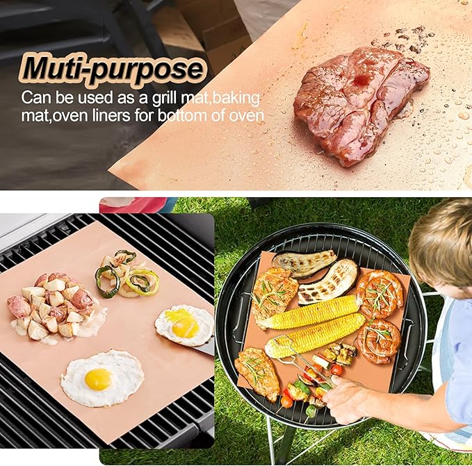 UBeesize Copper Grill Mats for Outdoor Grill – 6 Pack Heavy-Duty, Non-Stick BBQ Grilling Mat & Baking Mats, Reusable, Easy-Clean for Gas, Charcoal, Electric Grills (15.75 x 13 Inch)