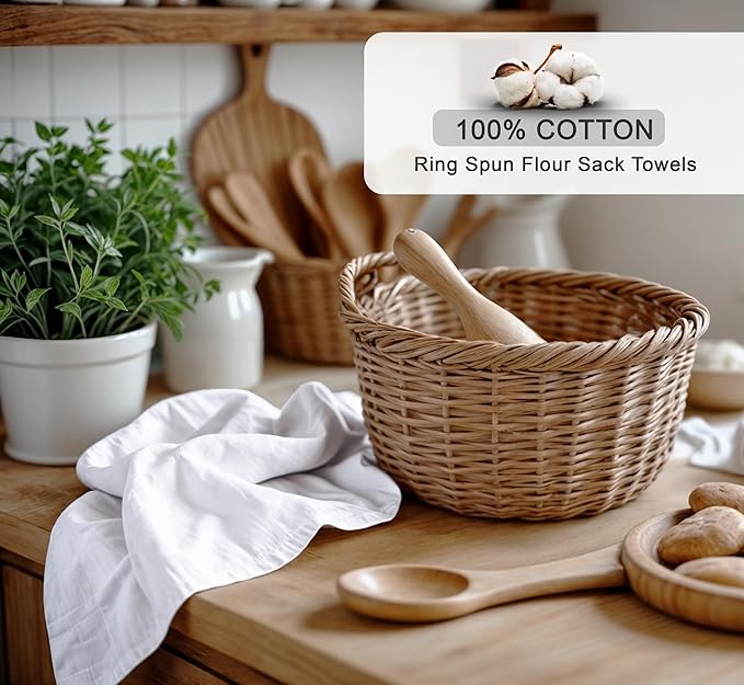ZOYER Flour Sack Towels 28" x 28", 12 Pack - 100% Cotton Dish Towel - Machine Washable TeaTowels, Ultra Absorbent BarTowels, Dish Cloth Perfect for Drying Dishes & Cleaning - Kitchen Linen Set