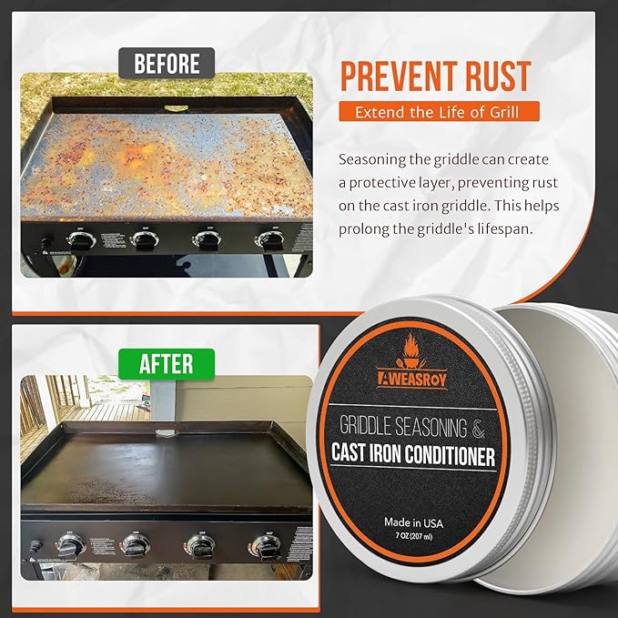 Griddle Seasoning for Blackstone and Cast Iron and Carbon Steel Seasoning, Maintain a Cleaner Non-Stick Skillet, 7 Ounce