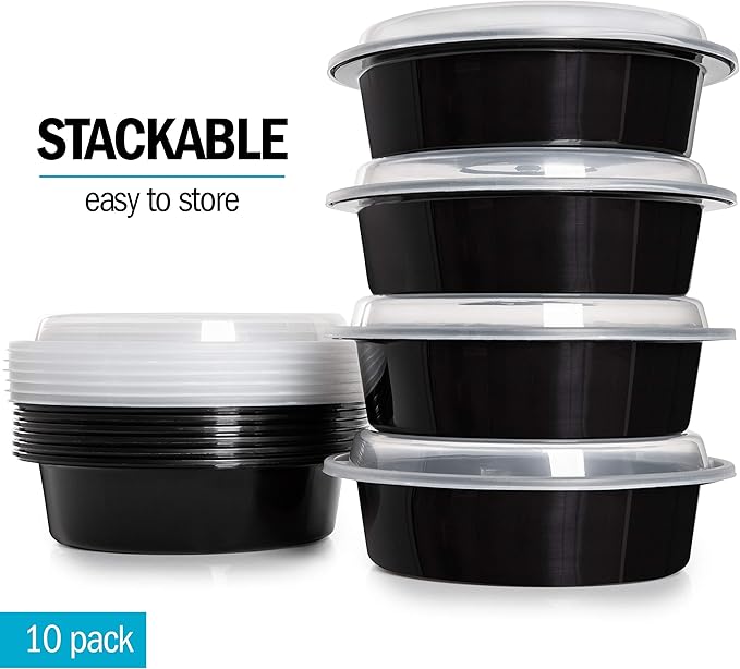 Igluu Meal Prep Containers Reusable (10 Pack) – Round Food Containers with Lids – Stackable, Microwave, Freezer & Dishwasher Safe – 28oz/828ml – 1 Compartment – BPA-Free