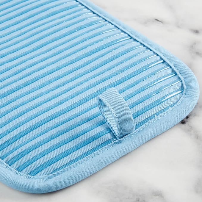 KITCHENAID Quilted Cotton Terry Cloth Oven Mitt, Pot Holder, Kitchen Towel 4-Pack Set, Heat Resistant, Silicone Grip, Gift Set, Blue Velvet, 16"x26", 7"x13" & 7"x10"
